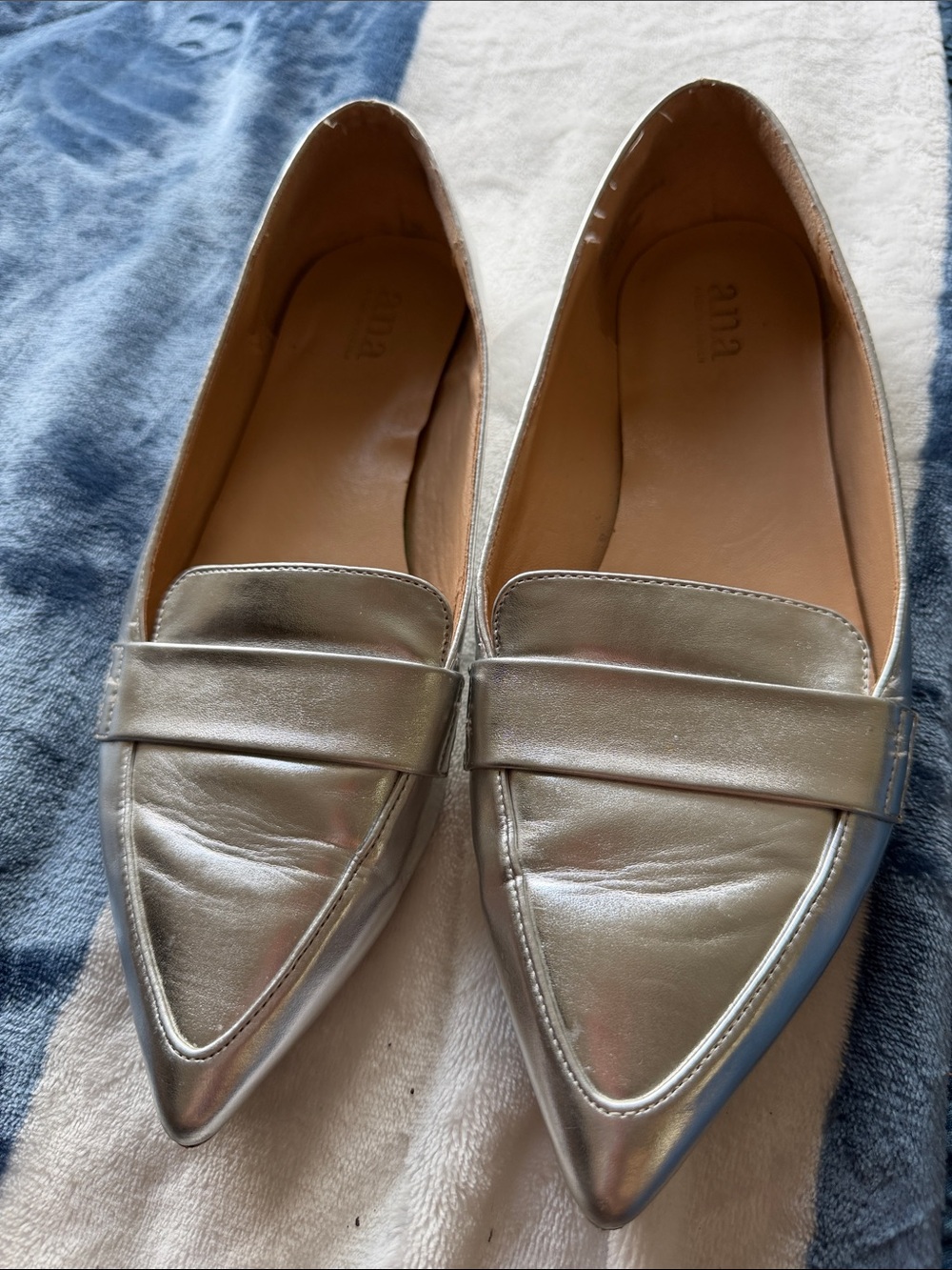 Anna Metallic Silver Pointed-Toe Loafers